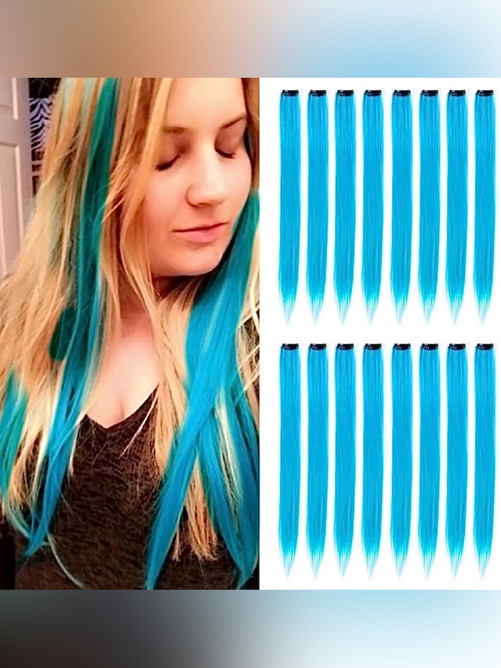 ELECTRIC BLUE 20 inch Clip in Hair Extensions sixteen 16 pieces for Festivals